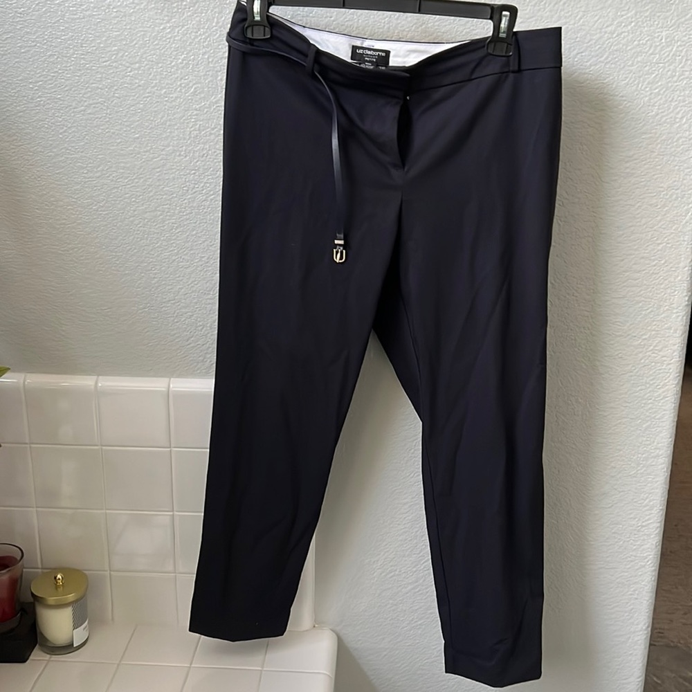 Liz Claiborne Navy Classic Fit Petite Emma Ankle Pants w/ Belt